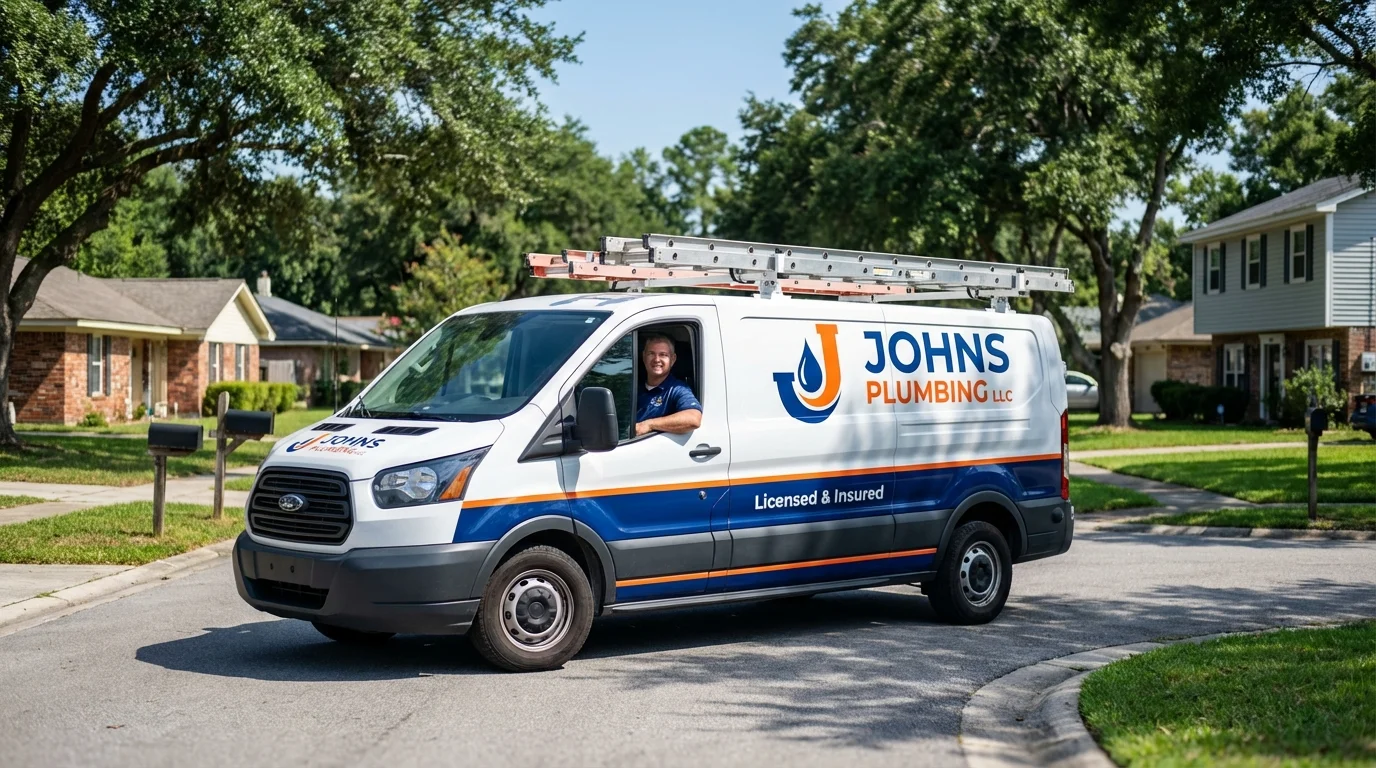 Johns Plumbing LLC service van in Old Bethpage, NY